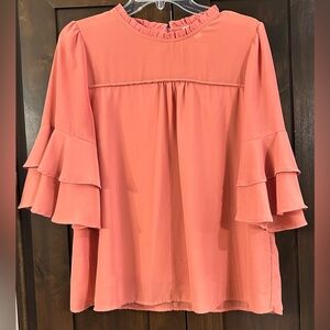 Monteau Ruffled Neck Blouse Sz L
